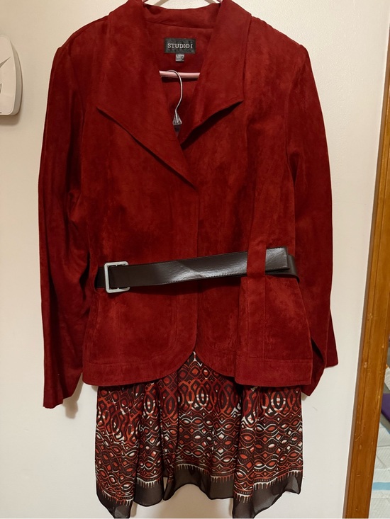 Studio I Jackets & Blazers - Studio I Deep Red Suede Belted Blazer